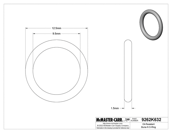 O Ring, 9.5x1.5 - 9262K632 O Ring, 9.5x1.5 - 9262K632