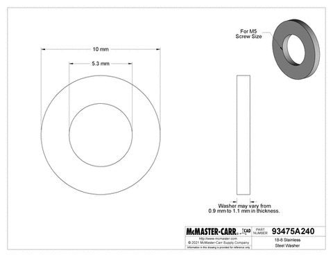 M5x10 Flat washer S.S.