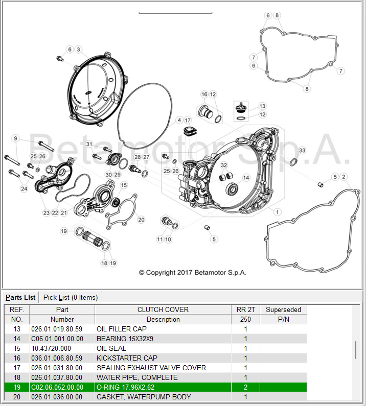 Beta OEM - O RING - 17.96X2.62 - WATER PUMP PIPE Beta OEM - O RING - 17.96X2.62 - WATER PUMP PIPE