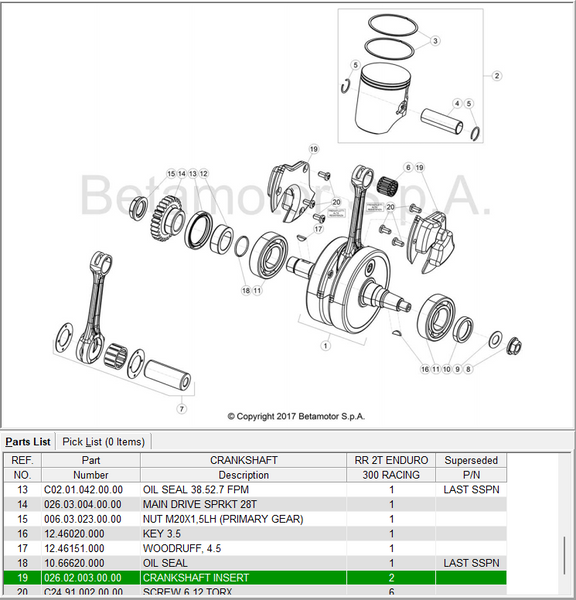 Beta OEM -  250/300 Crankshaft Insert