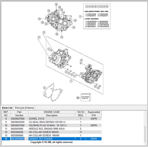 Complete gasket set, KTM 125/150 16-20'