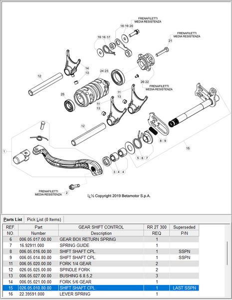 BETA OEM - SHIFT SHAFT CPL.