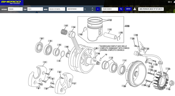SHERCO OEM - PISTON, CPL. 300CC, 'B', 2T END. 16-Current' SHERCO OEM - PISTON, CPL. 300CC, 'B', 2T END. 16-Current'