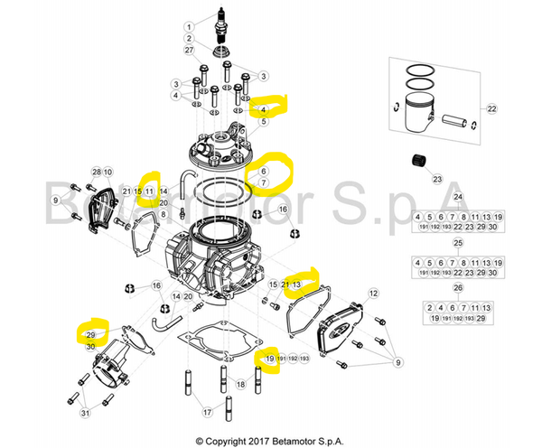 ATHENA TOP END GASKET KIT BETA 2T 14-24 ATHENA TOP END GASKET KIT BETA 2T 14-24
